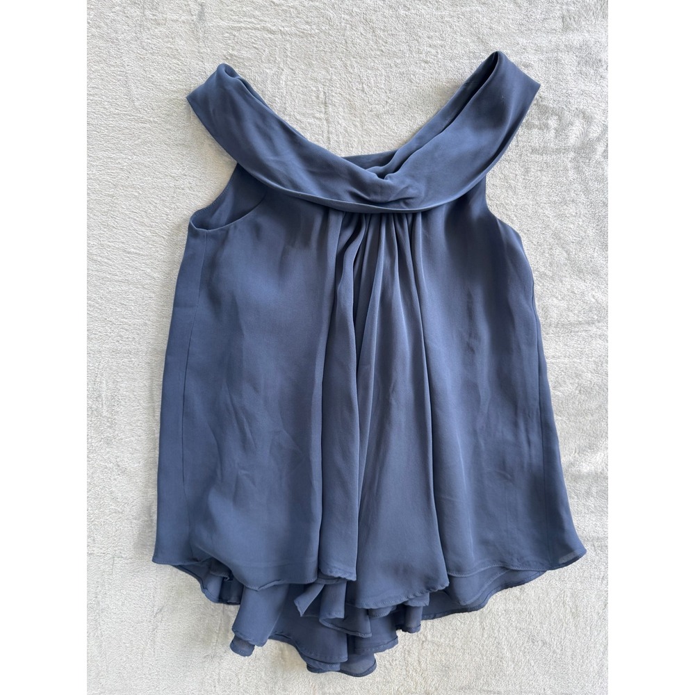 L'AGENCE Blue Gray 100% Silk‎ Draped Cowl Neck Sleeveless Blouse XS